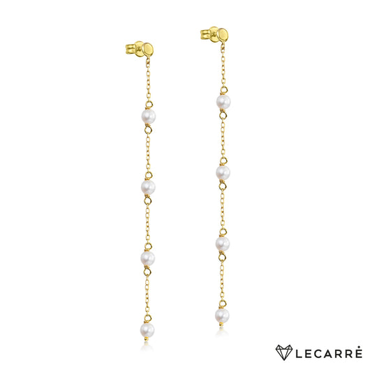 18ct Gold Freshwater Pearl Station Chain Drop Earrings - John Ross Jewellers