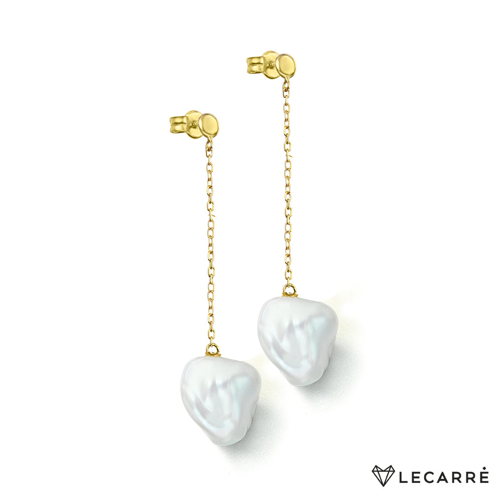 18ct Gold Baroque Pearl Chain Drop Earrings - John Ross Jewellers