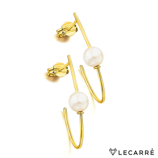 18ct Gold Freshwater Pearl J Hoop Earrings - John Ross Jewellers