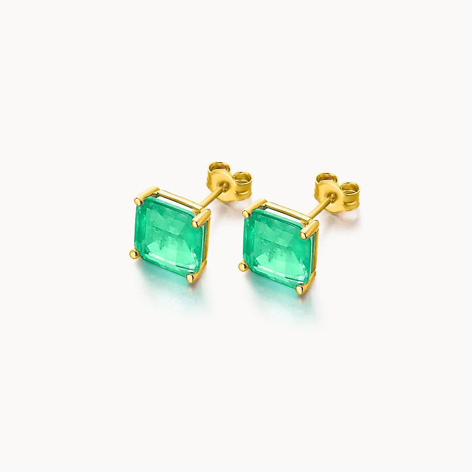 18ct Gold Green Quartz Stud Earrings - John Ross Jewellers