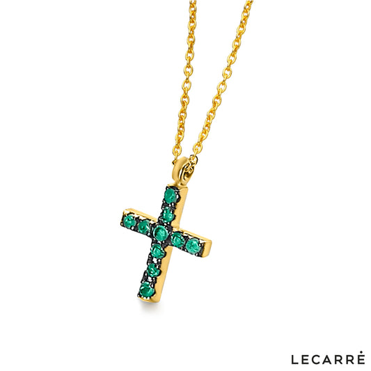 18ct Gold Emerald Cross Necklace - John Ross Jewellers