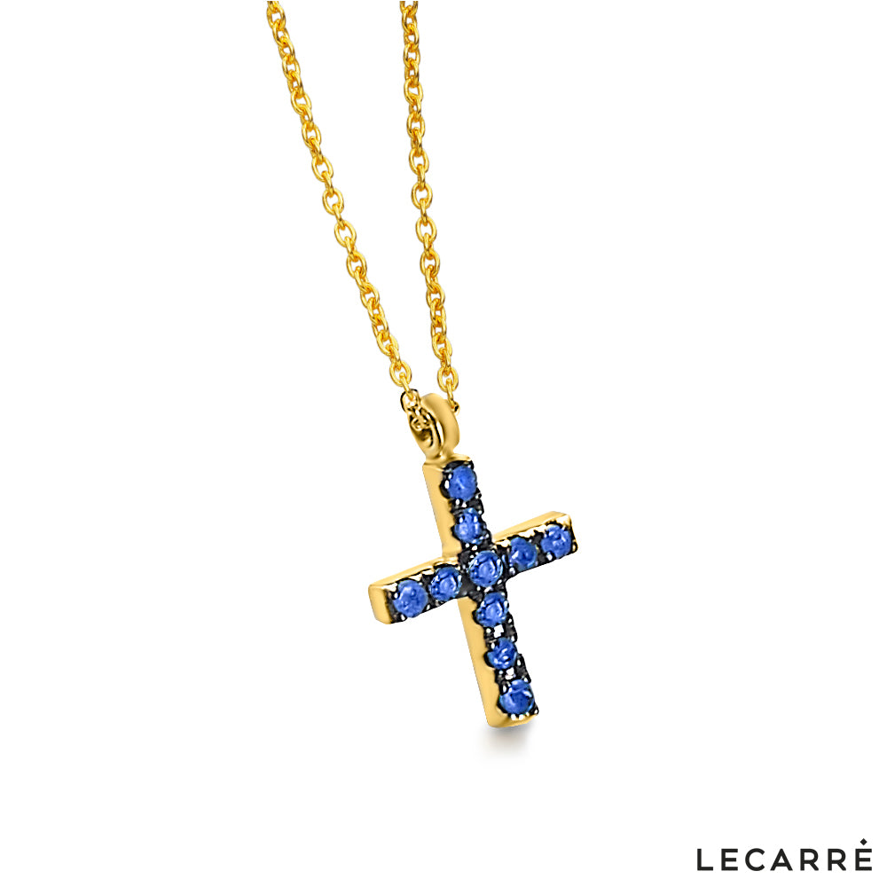 18ct Gold Sapphire Cross Necklace - John Ross Jewellers