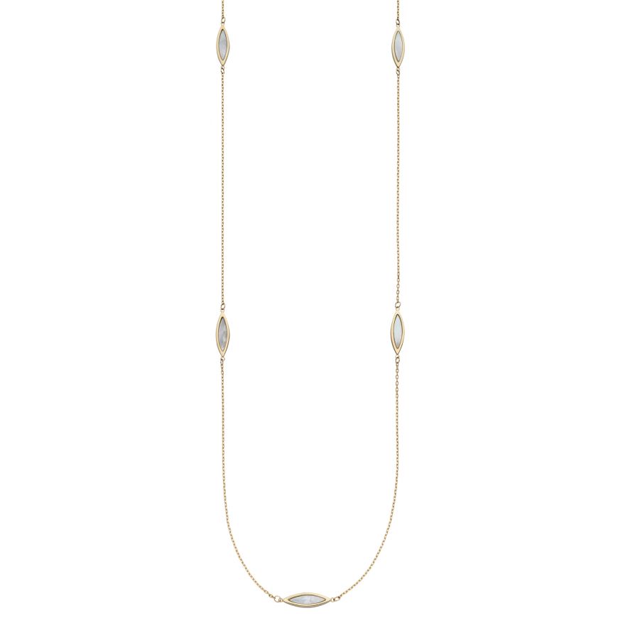 9ct Gold Mother of Pearl Navette Long Necklace - John Ross Jewellers