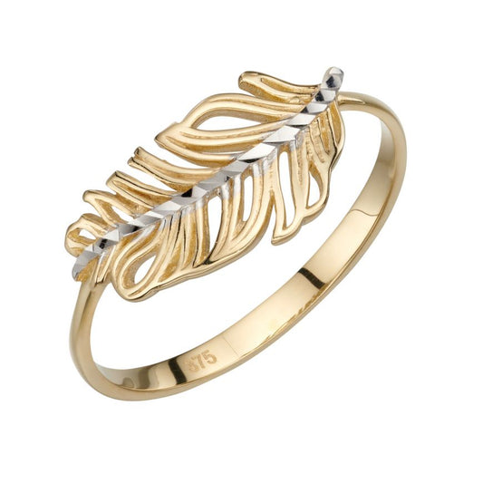 9ct Gold Two Tone Feather Ring - John Ross Jewellers