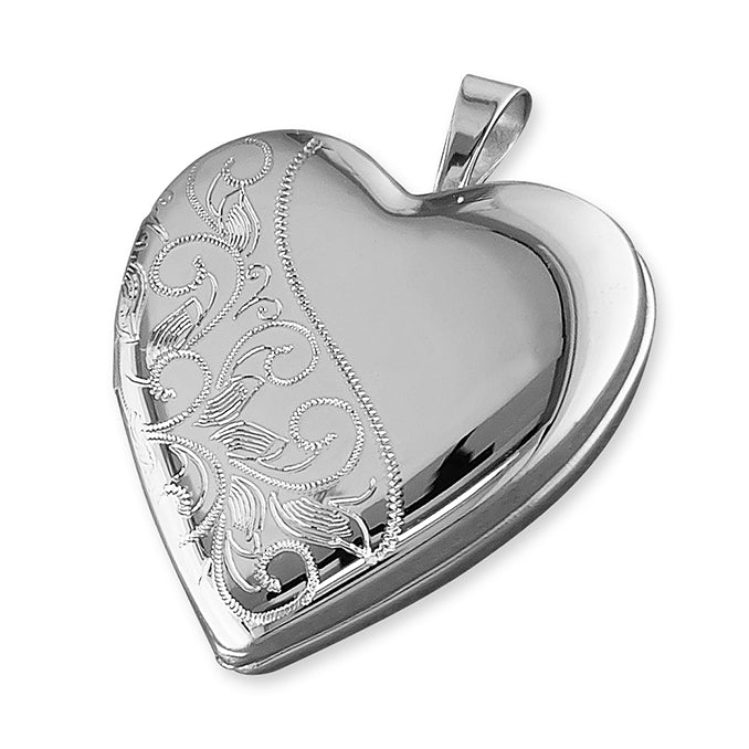 Silver Engraved Heart Locket & Chain - John Ross Jewellers