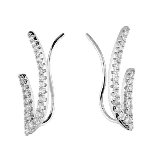 Silver Double Row CZ Ear Climbers - John Ross Jewellers