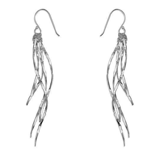 Silver Long Swizzle Stick Long Drop Earrings - John Ross Jewellers