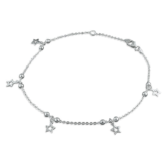 Silver Anklet - Beads & Stars | 25cm - John Ross Jewellers