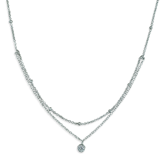 Silver Double Chain Necklace with CZ | 41cm - John Ross Jewellers