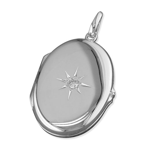 Silver CZ Oval Locket and Chain - Medium - John Ross Jewellers