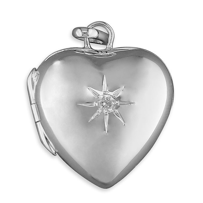 Silver Heart CZ Locket & Chain - John Ross Jewellers