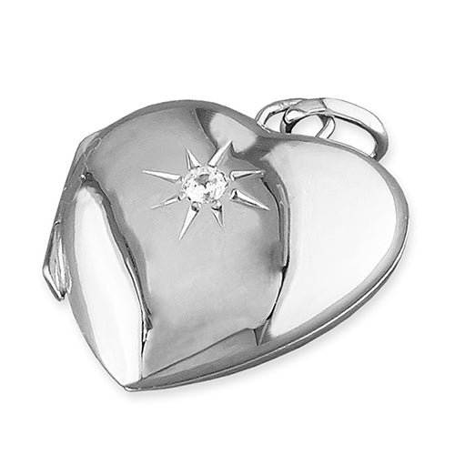 Silver Heart CZ Locket & Chain - John Ross Jewellers