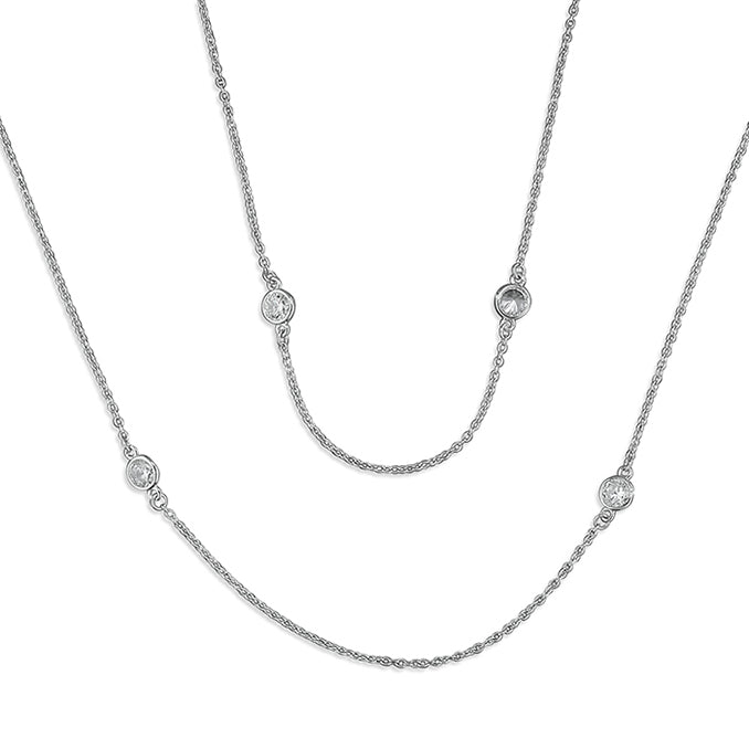 Silver Double Row CZ Station Necklace | 66cm - John Ross Jewellers