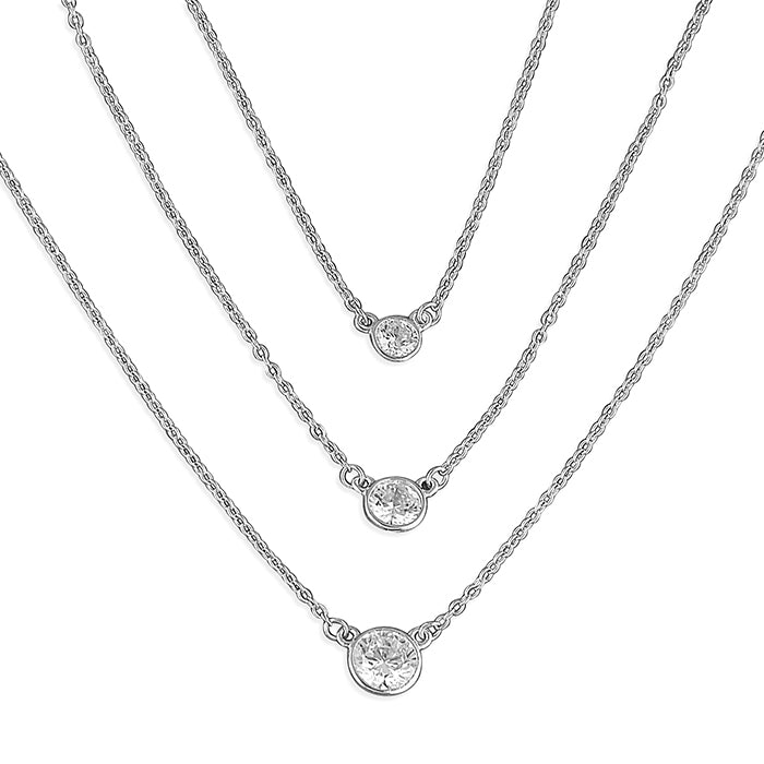 Silver Trilogy CZ Layered Necklace | 46cm - John Ross Jewellers