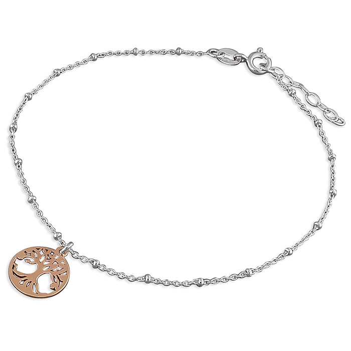 Silver Anklet - Rose Tree of Life Charm | 25cm - John Ross Jewellers