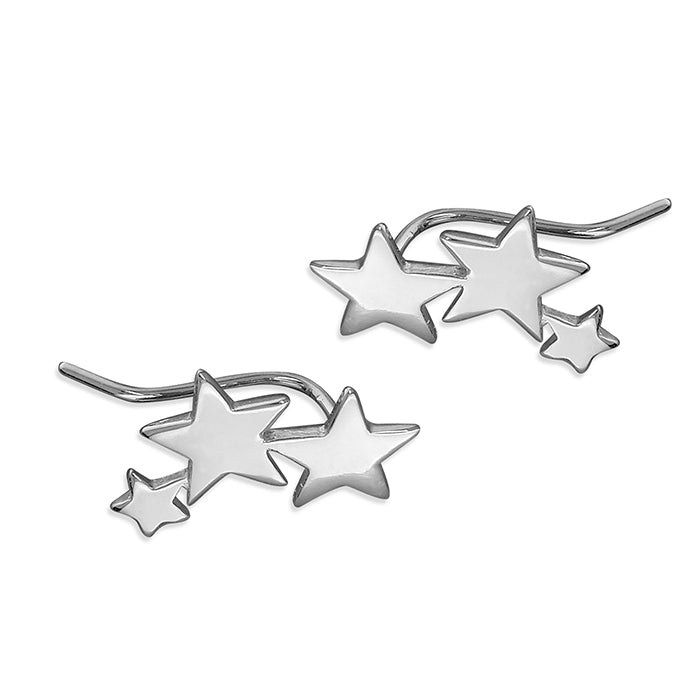 Silver Three Star Ear Climbers - John Ross Jewellers