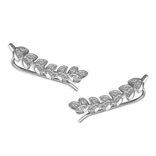 Silver CZ Leaf Ear Climbers - John Ross Jewellers