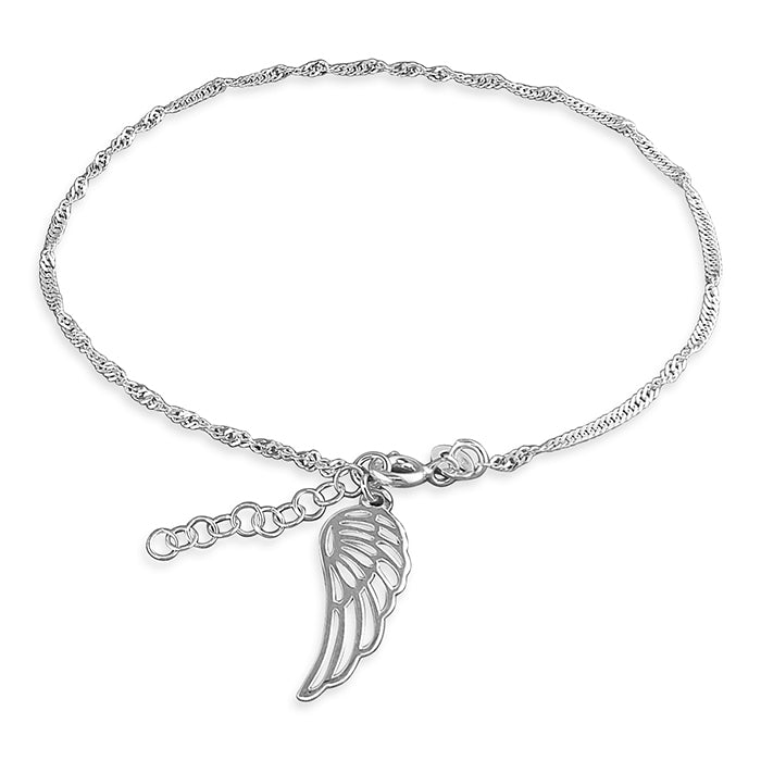 Silver Anklet - Angel Wing Charm | 25cm  Twist style chain  925 Silver