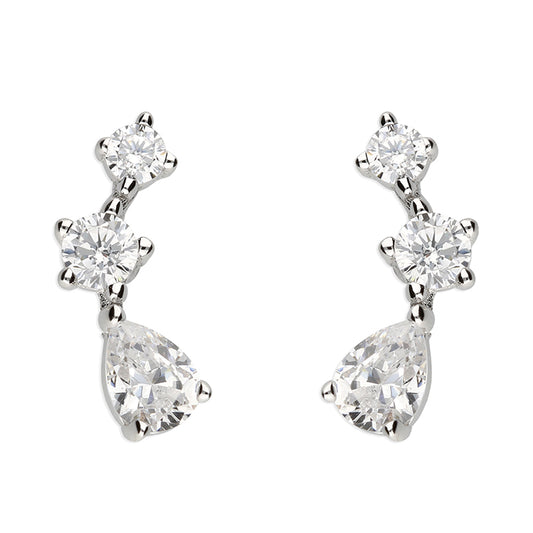 Silver Up The Ear Trilogy CZ Stud Earrings - John Ross Jewellers