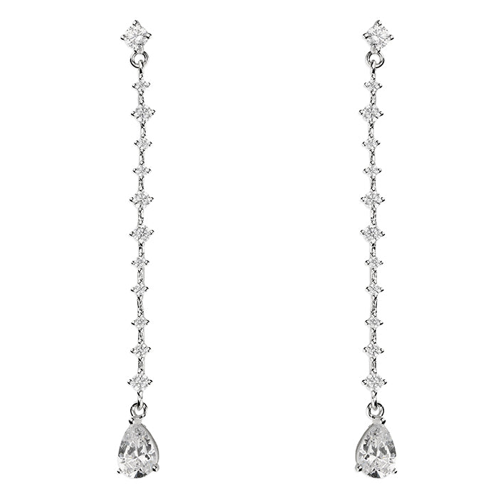 Silver Long Drop Earrings with Pear Cut CZs - John Ross Jewellers