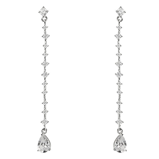 Silver Long Drop Earrings with Pear Cut CZs - John Ross Jewellers