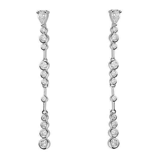 Silver Long Drop Earrings with CZs - John Ross Jewellers