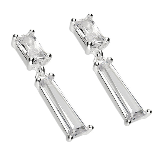 Silver Double Baguette Drop Earrings - John Ross Jewellers