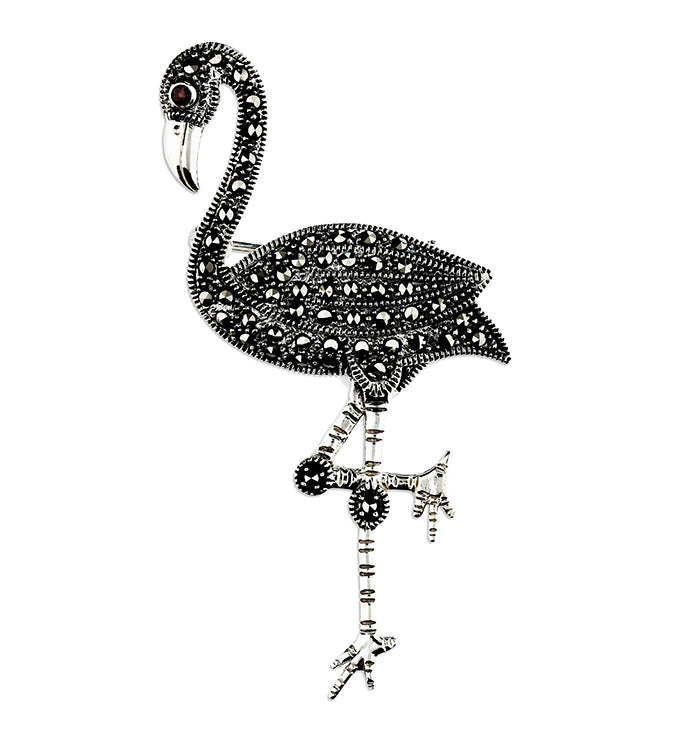 Silver Marcasite Flamingo Brooch - John Ross Jewellers
