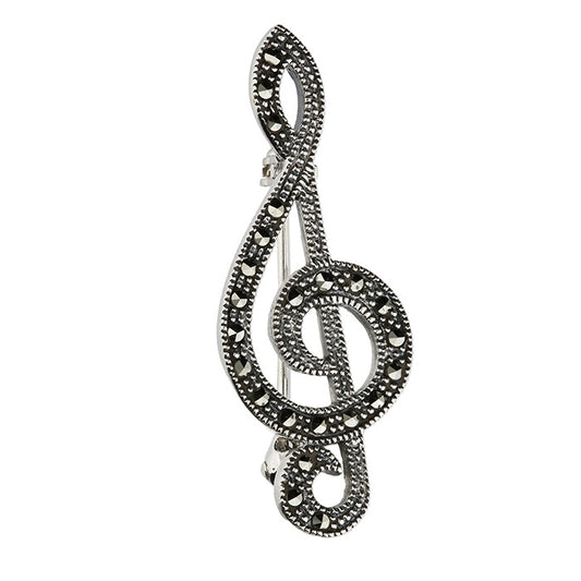 Silver Marcasite Treble Clef Brooch - John Ross Jewellers