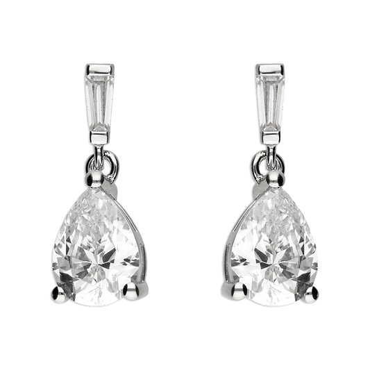 Silver Baguette & Pear CZ Drop Earrings - John Ross Jewellers