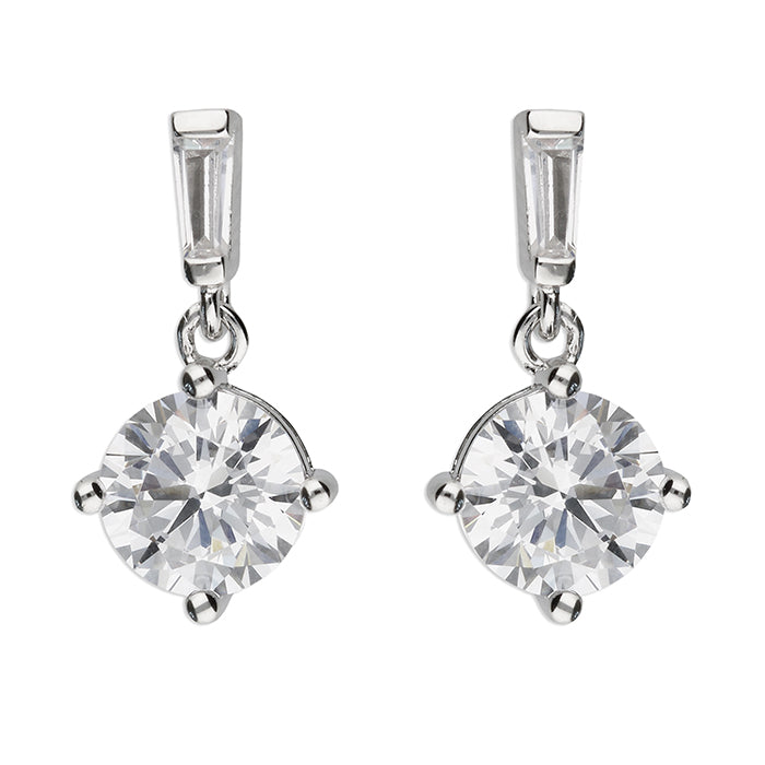 Silver Baguette & Round CZ Drop Earrings - John Ross Jewellers