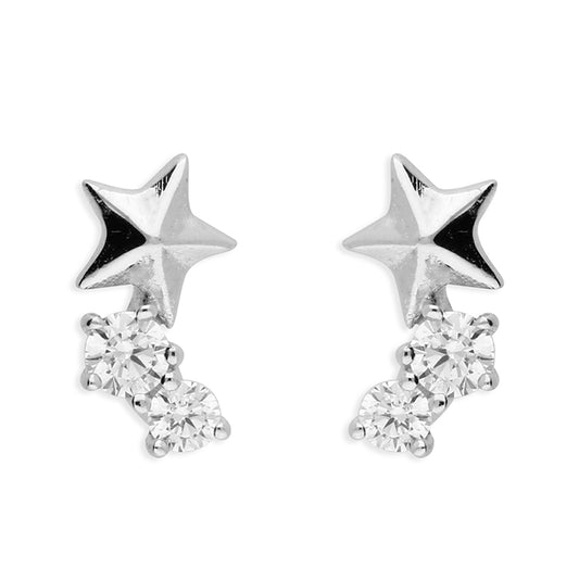 Silver CZ Shooting Star Climber Stud Earrings - John Ross Jewellers