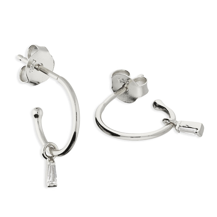 Silver Baguette CZ Huggie Earrings - John Ross Jewellers