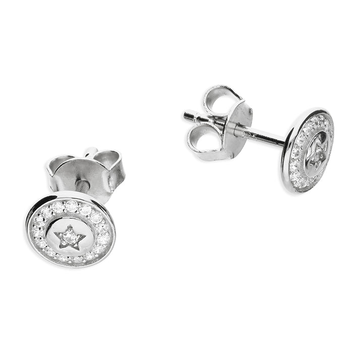 Silver CZ Button Stud Earrings - John Ross Jewellers