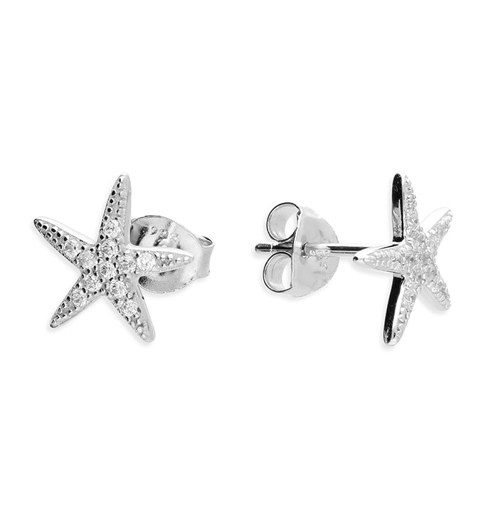 Silver CZ Starfish Stud Earrings - John Ross Jewellers