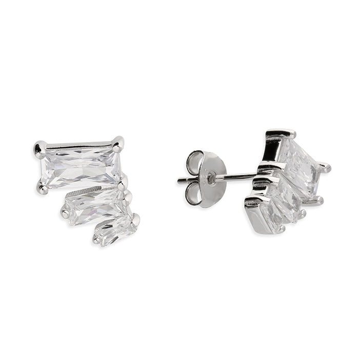 Silver Triple Graduated CZ Stud Earrings - John Ross Jewellers