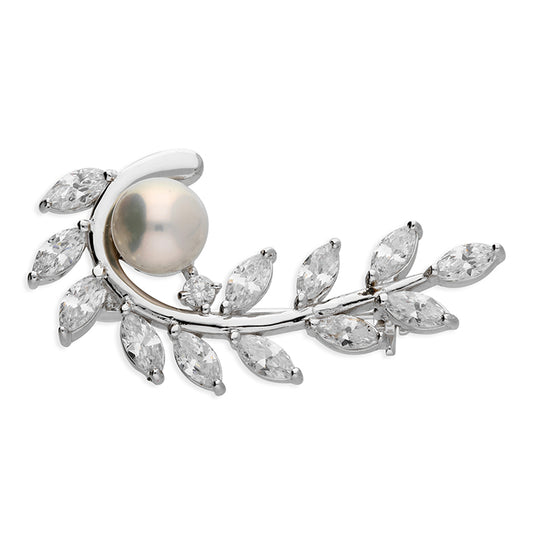 Silver Freshwater Pearl & CZ Brooch - John Ross Jewellers