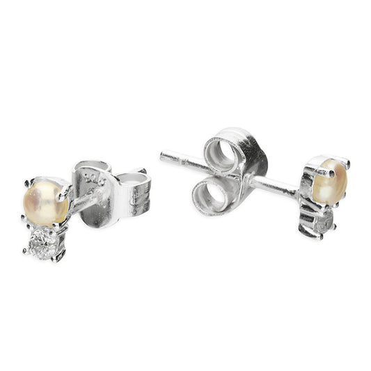 Silver Freshwater Pearl & CZ Stud Earrings - John Ross Jewellers