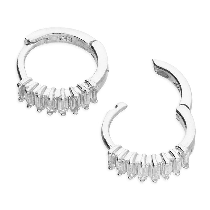 Silver 10mm Baguette CZ Huggie Hoop Earrings - John Ross Jewellers
