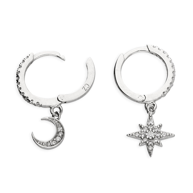 Silver Moon & Star Huggie Earrings - John Ross Jewellers