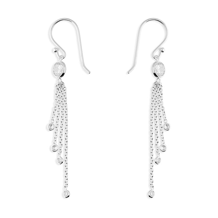 Silver CZ Chain Drop Earrings - John Ross Jewellers