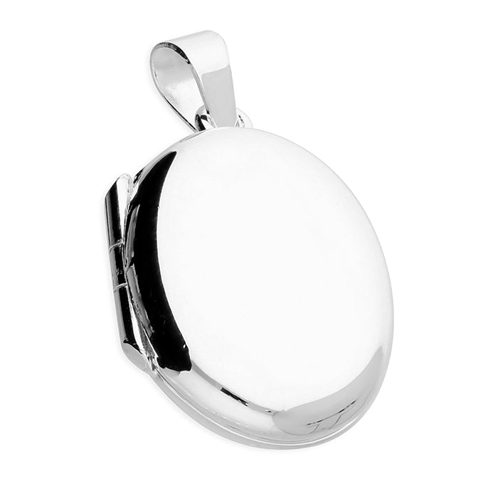 Silver Plain Oval Locket and Chain - Medium - John Ross Jewellers