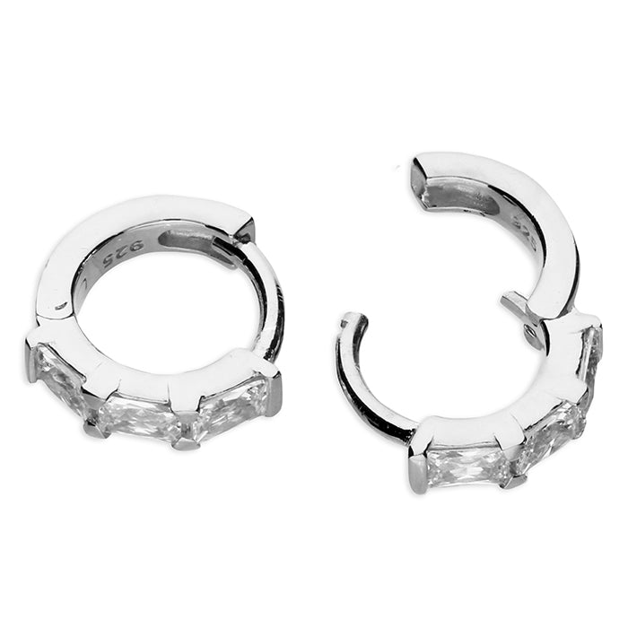 Silver 3 Baguette Cz Huggie Earrings - John Ross Jewellers