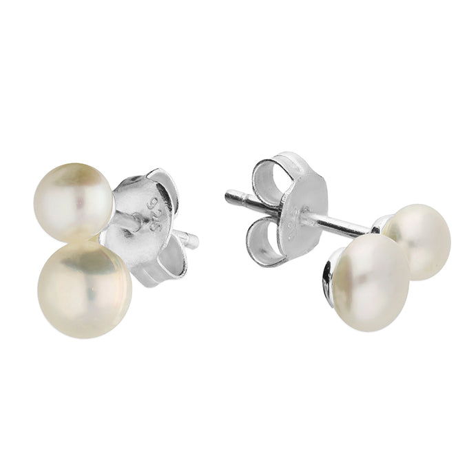 Silver Double Freshwater Pearl Stud Earrings - John Ross Jewellers