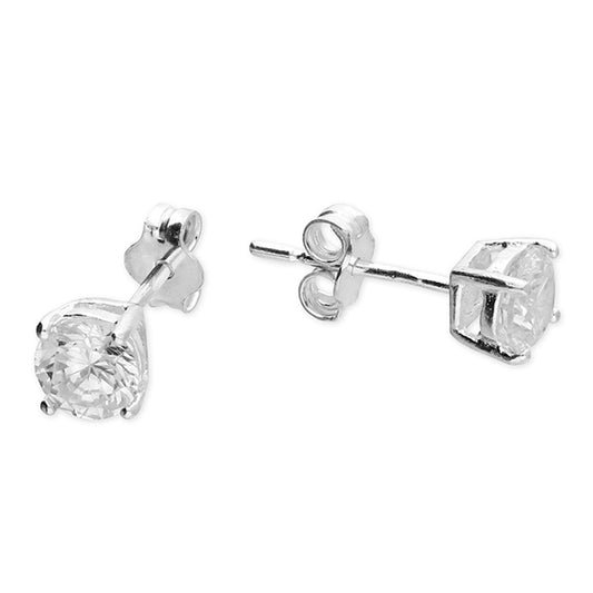 Silver 5mm CZ Claw Set Stud Earrings - John Ross Jewellers