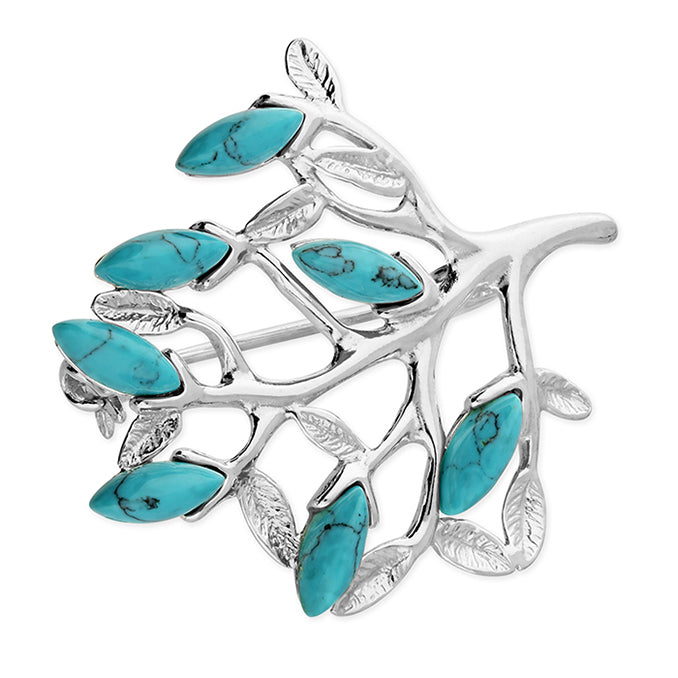 Silver Turquoise Tree of Life Brooch - John Ross Jewellers