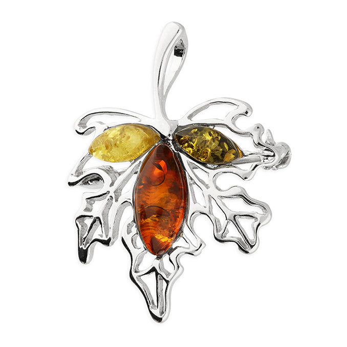 Silver Mixed Amber Leaf Brooch - John Ross Jewellers