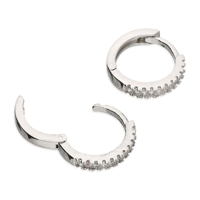 Silver CZ Huggie Earrings - 12mm - John Ross Jewellers