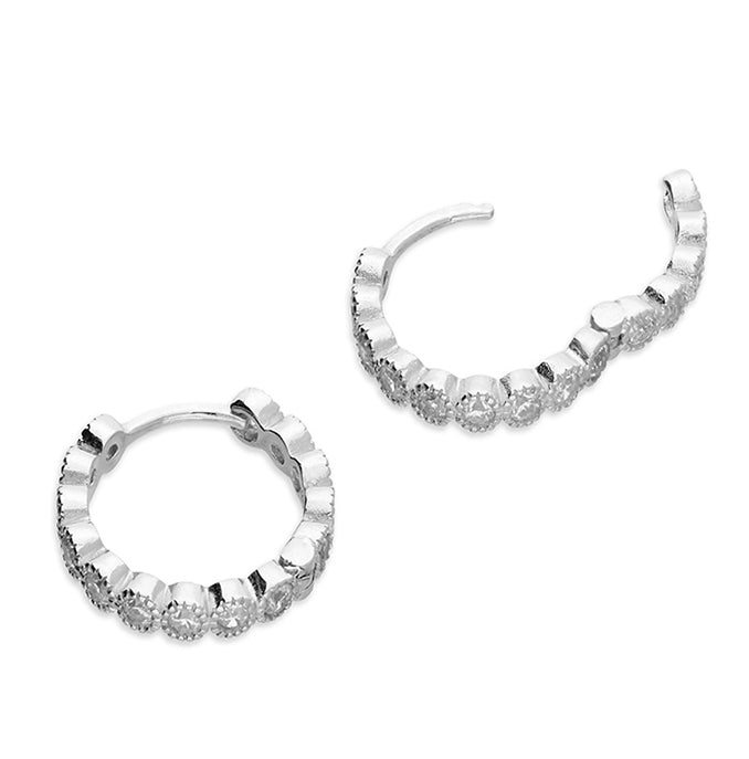 Silver 12mm Millgrain CZ Huggie Hoop Earrings - John Ross Jewellers