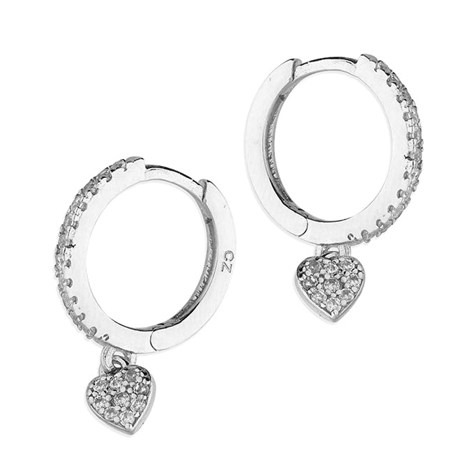 Silver CZ Heart Charm Huggie Earrings - John Ross Jewellers